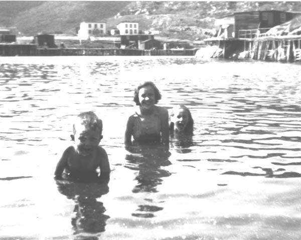 324: l-r Brian Hennessey, Mary Reddy, Mary Ennis, swimming at Dunphy's beach. (1950)  - Brian (visitor) son of John Hennessey &amp;amp; Anastasia McCarthy; Mary daughter of Michael Reddy  &amp;amp; Elizabeth Moore; Mary daughter of Vincent Ennis &amp;amp; Mary Carroll